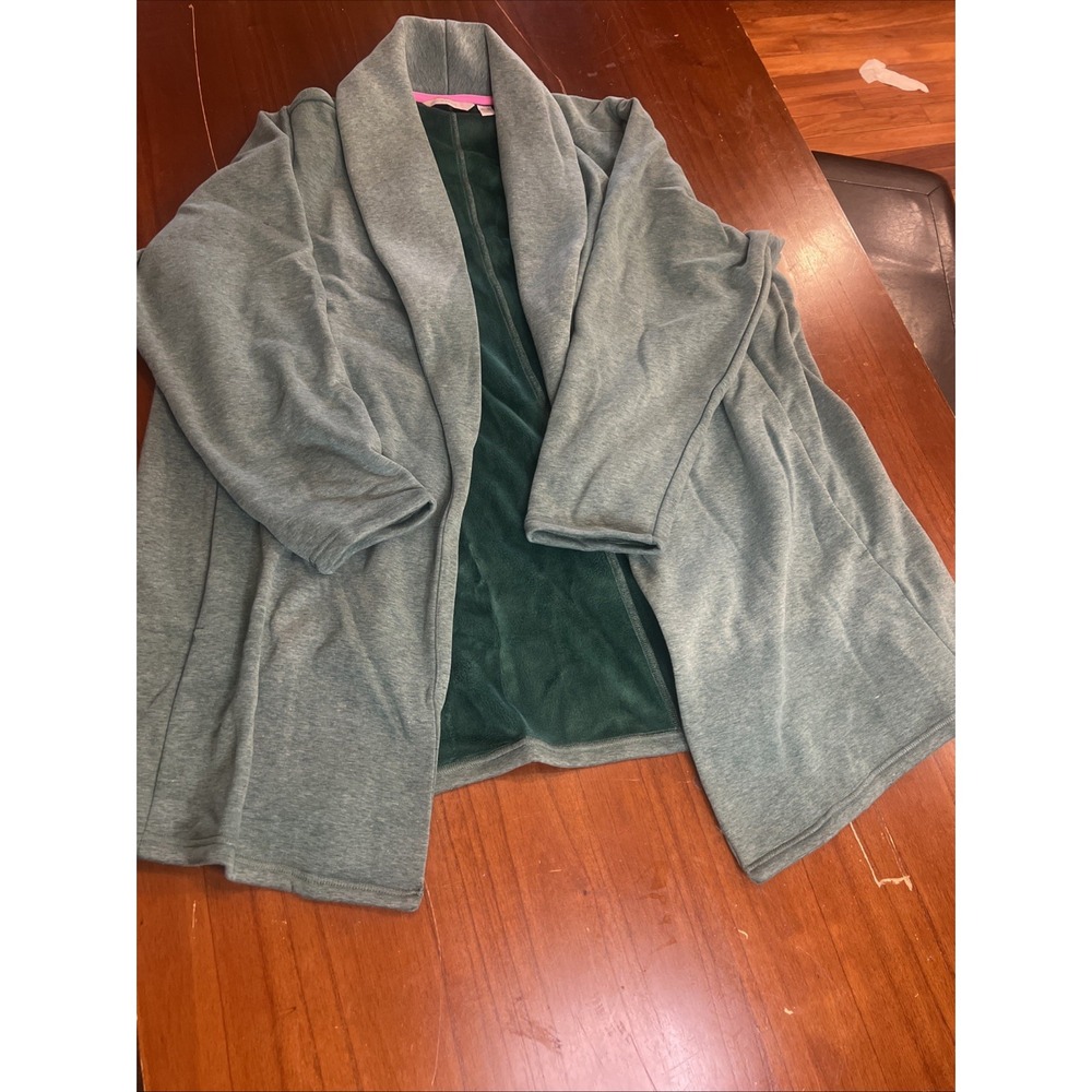 Isaac Mizrahi Live Shawl Collar Swing Cardigan Womens 3X Green Fleece Lined